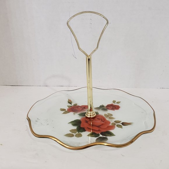 VTG Enchanted Elegance: The Ruffled Ted Roses Revival  Tidbit Glass Tray - Picture 3 of 6